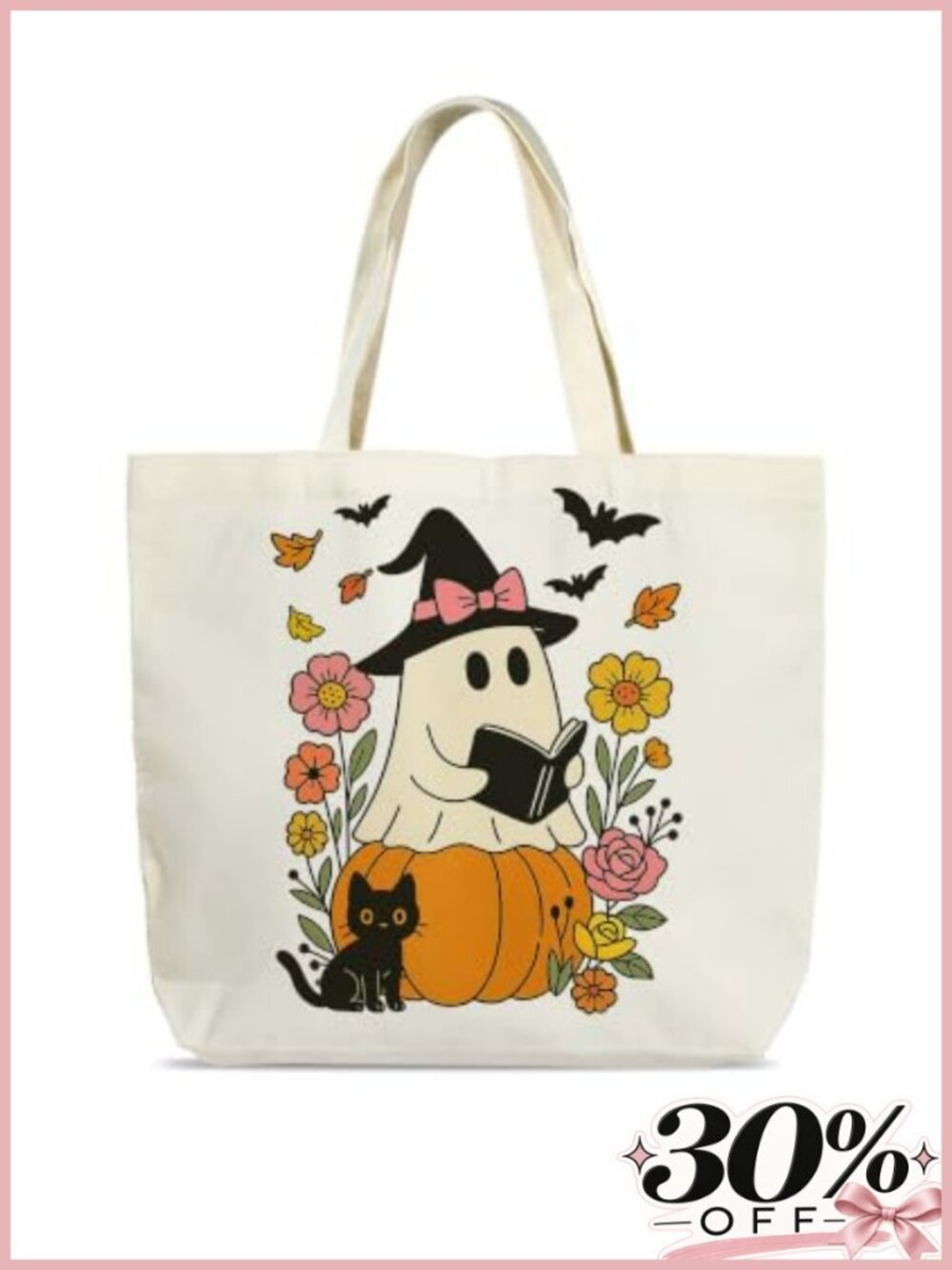 Halloween Boo Canvas Tote Bag for Women Reusable Spooky Shopping